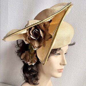 Cream Colored Dramatic Church Hat Jack McConnell Red Feather